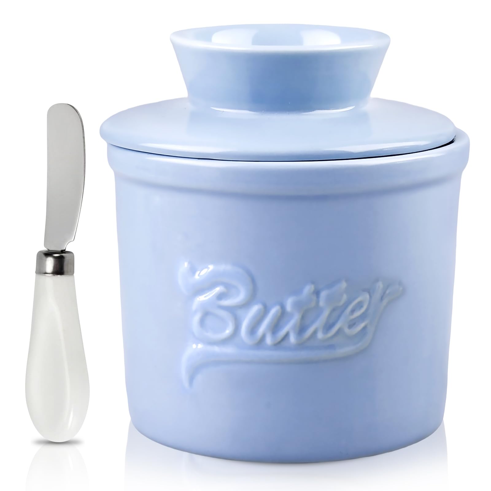 BORDEAG Burriera Con Coperchio, Portaburro In Ceramica Blu, Burriera In Porcellana Per Burro Appena Aromatizzato, Coccio Per Burro Per Colazione