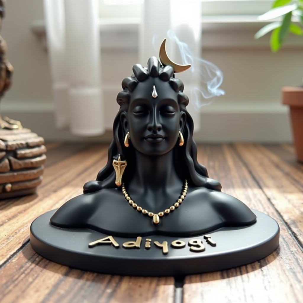 UNOVATE Resin Adiyogi Statue for Car Dashboard, Adiyogi Statue - Small 3 Inch Shiv Idol | Adiyogi Shiva Idol with Pre-Installed Adhesive Tape | Black Color | Made in India - Image 8 thumbnail