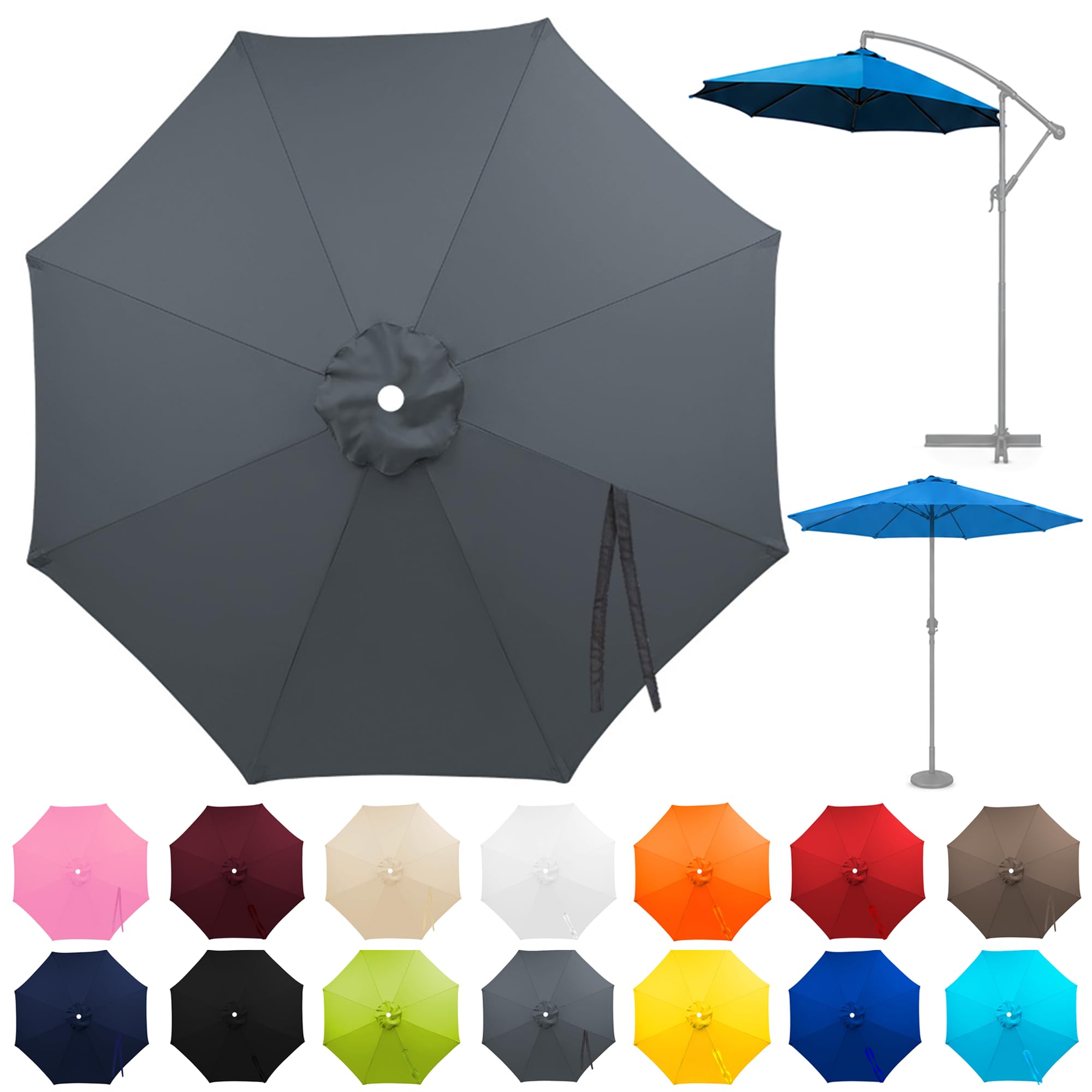Parasol Replacement Cover 2-4m 6/8 Struts, Replacement Canopy for Parasol, for Market Umbrella and Cantilever Umbrella, for Garden, Terrace and Balcony (#15, 2.3m, 8 Struts)