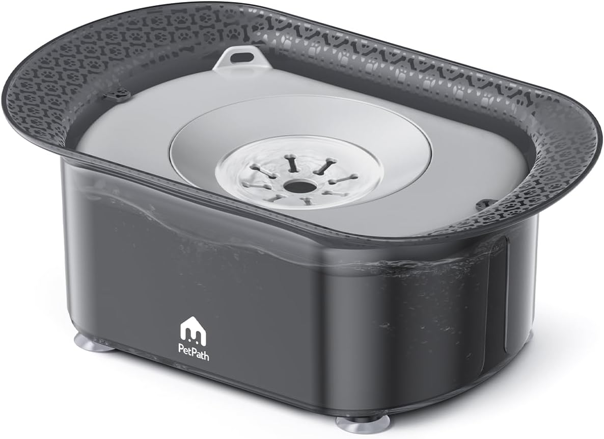 2.2L Canine Water Bowl, No Spill Water Bowl for Canines,with Suction Cup Foot Pad Cut back Refill, Anti Splash No Mess Dispenser Dripless Sluggish Ingesting Water Bowl for Sloppy Messy Drinkers (Grey)