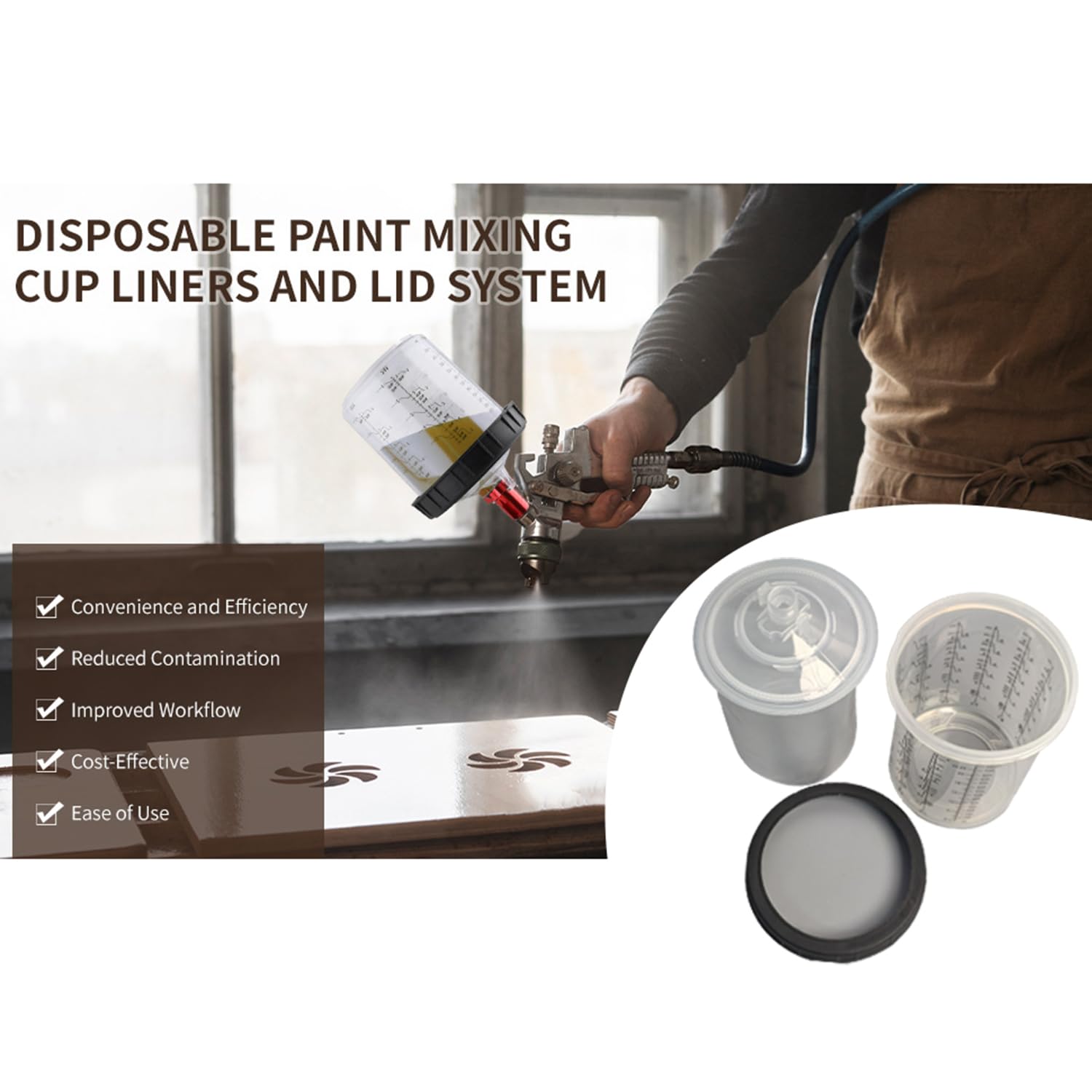 Juego de Taza de Mezcla de Pintura Desechable HVLP y LVLP,Kit de Vasos Mezcladores de Pintura con Tapa de 600 ML Que Incluye 30 Filtros,30 Vasos y Tapas,10 Tapones y 2 Adaptadores para Vasos