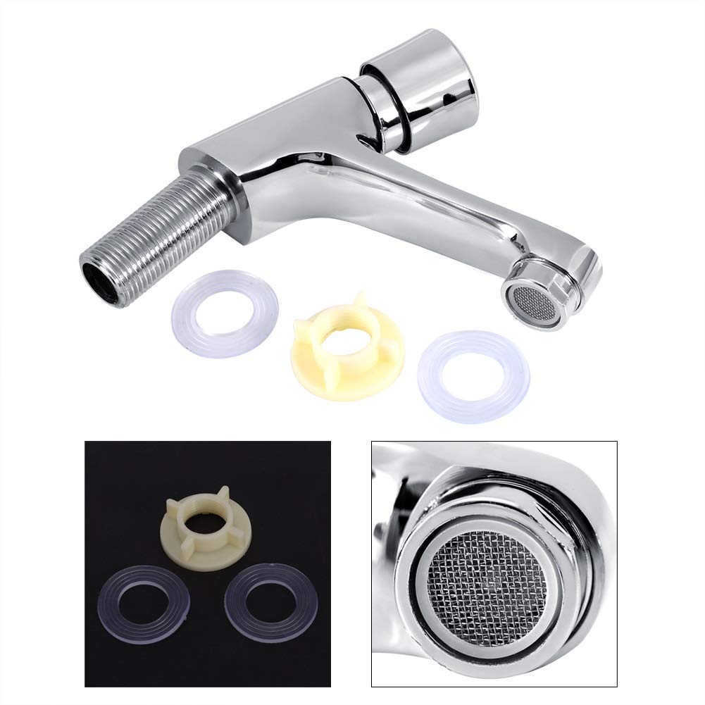 KSTE Grifo Lavabo, grifo del fregadero que ahorra agua, de cierre automático, chapado en cromo, para lavabo moderno y cocina pública con retardo de tiempo