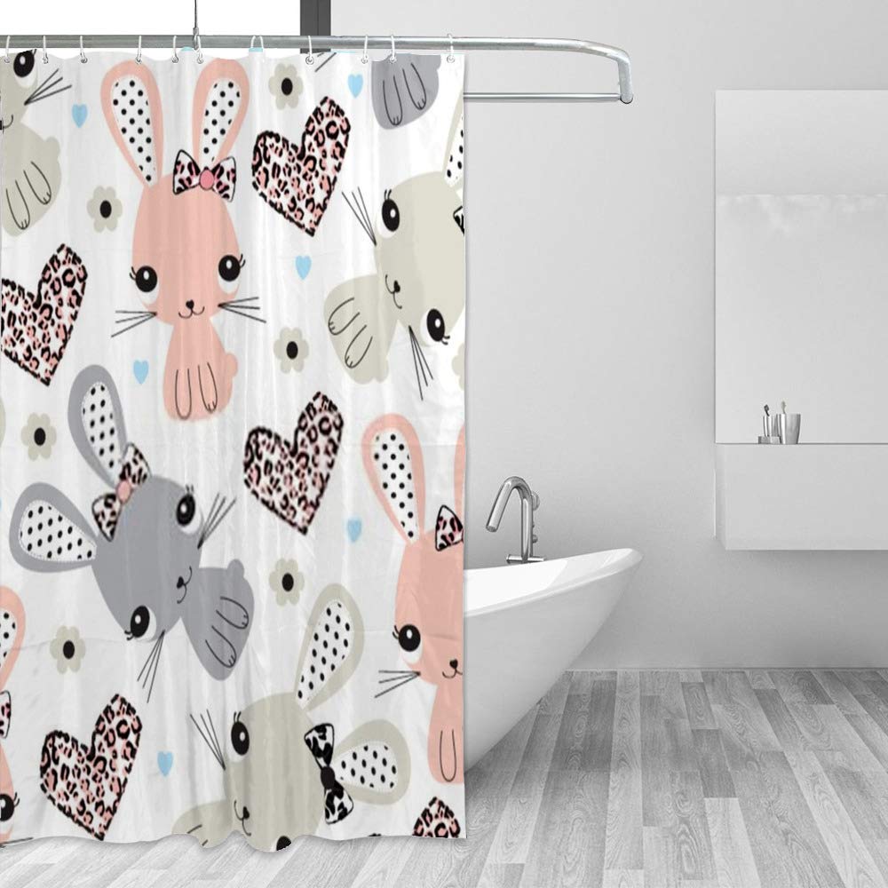 Rideau de douche tissu imperméable lapin mignon anti-moisissure polyester baignoire 150x180