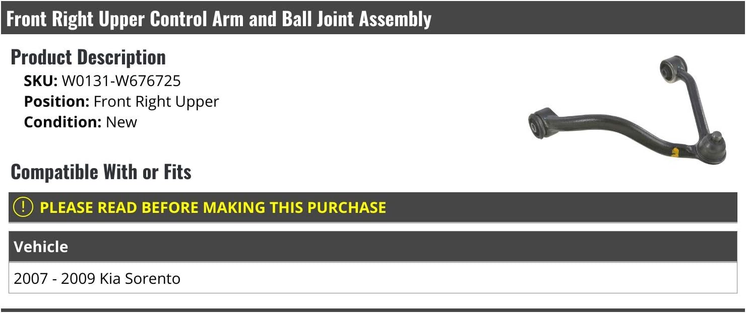 Marketplace Auto Parts Front Right Passenger Side Upper Control Arm and Ball Joint Assembly - Compatible with 2007-2009 Kia Sorento