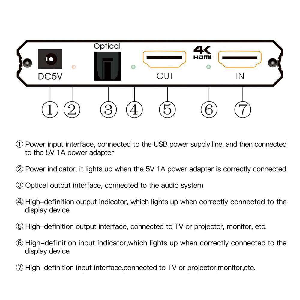 4K 60Hz HDMI 2.0 Audio Extractor óptico Toslink SPDIF 5.1CH R/L 4K HDMI A SPDIF R/L 3.5 mm 18GPBS HDCP 2.2 Con control de volumen