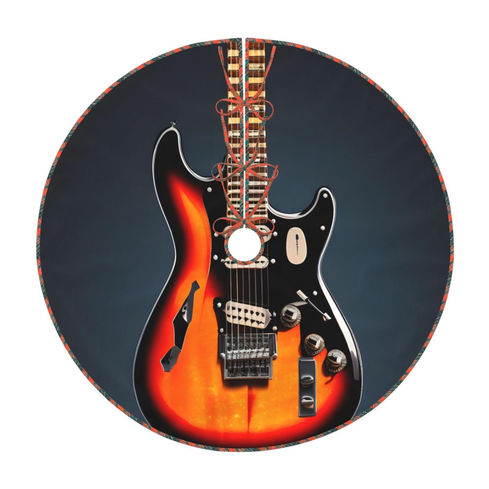 Tapis de sapin rustique guitares oranges : jupe de sapin de Noël classique et festive