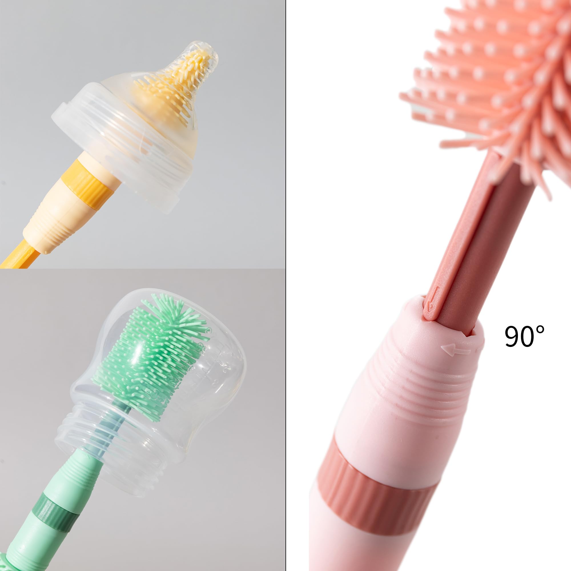 Chemimoso Cepillo de silicona para biberones anticólicos recién nacidos, limpiador portátil de biberones de viaje, apto para biberones de menos de 8 onzas, rosa