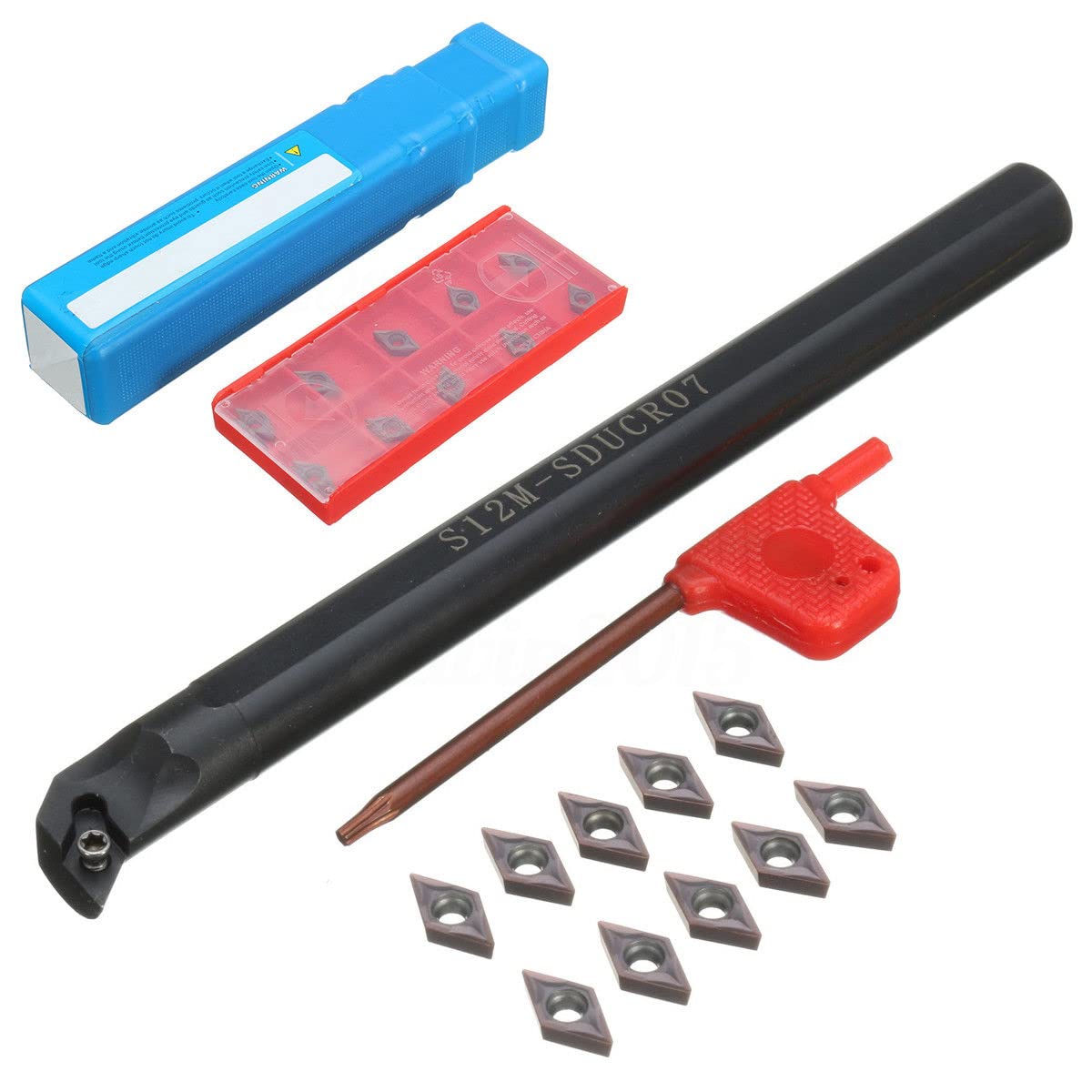 Set di 10 Portautensili per Tornio 4X 12mm con Inserti in Carburo DCMT 0702, Manico e Chiave per Utensili da Tornura  1420