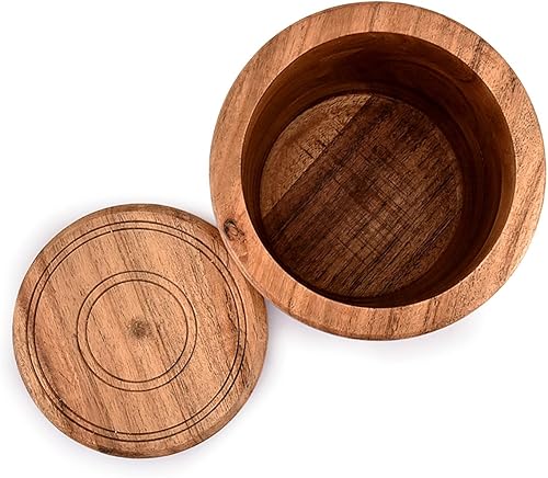 Miniatura 4 de NIRMAN Tarro redondo de madera de acacia con tapa para guardar galletas, café, harina, azúcar, arroz y otros alimentos secos (4.5 x 4.5 x 6 pulgadas)