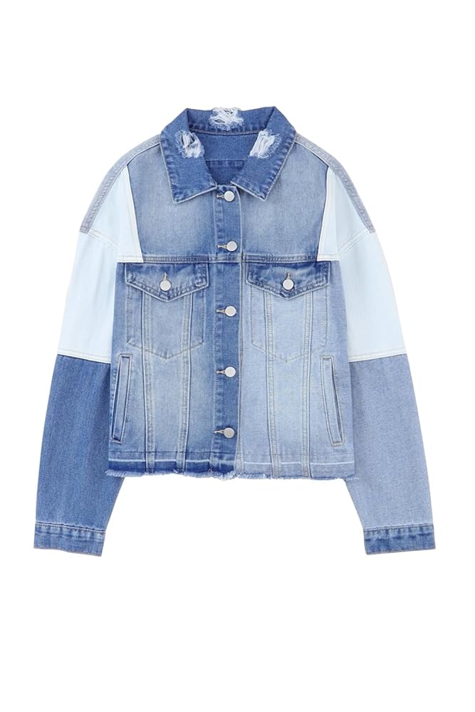 Amazon.com: Meufam Women's Fashion Color Block Denim Jackets