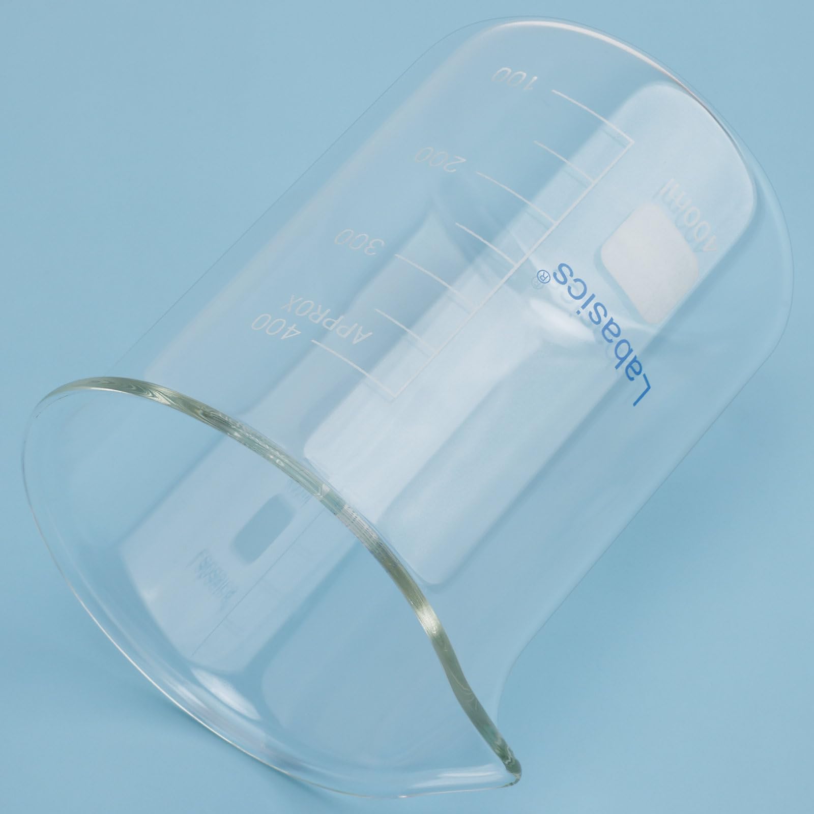 Labasics Bicchiere di Vetro, 1 Confezione, Bicchiere di Vetro Borosilicato a Forma Bassa Graduato Griffin con Beccuccio Versatore, 400 ml, Resistenza ad Alta Temperatura, Uso in Laboratorio