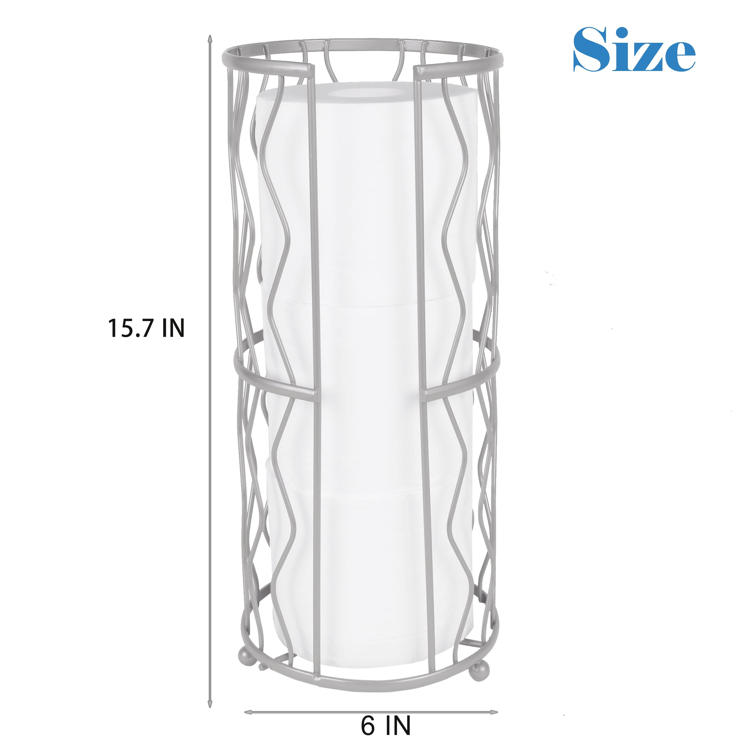 Decorative Metal Standing Toilet Tissue Holder for Bathroom/Powder Room, Compact Tissue Reserve for 3 Rolls of Toilet Paper Grey — Amazon image 2