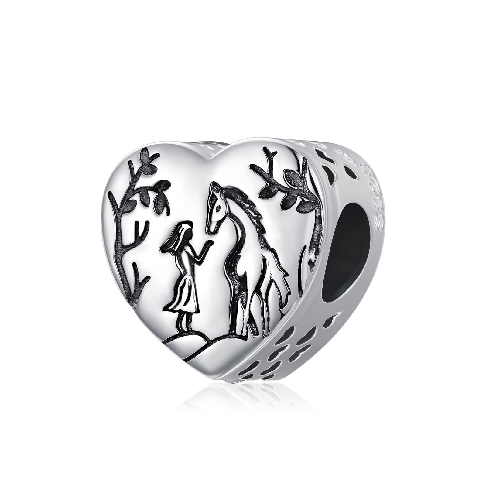LONAGO Personalisierter Foto Charm 925er Sterling Silber Schmetterlings Pfau Pferd mit Mädchen Perlen Charm für Charm Armbänder