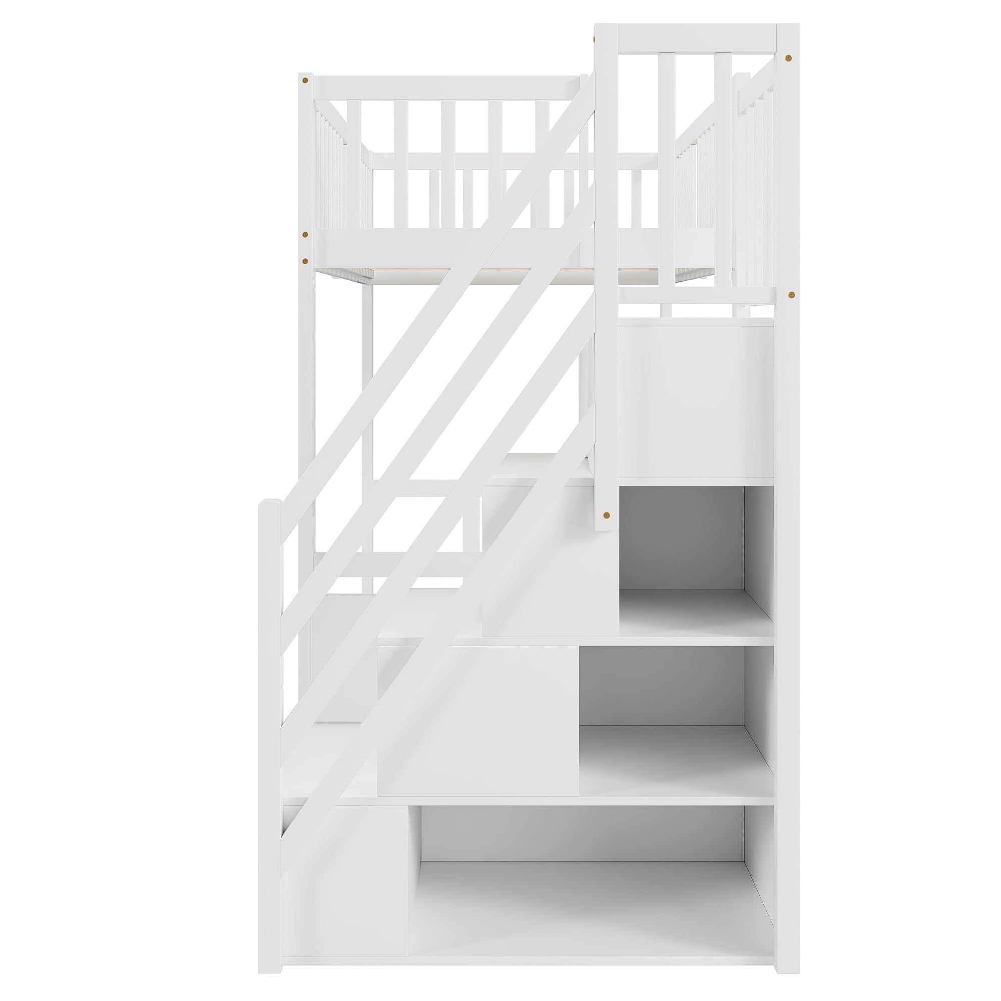 Moimhear Cama alta para niños, cama de madera, con armario grande, estantería y mesa, espacio de almacenamiento, escalera multiusos, estructura de cama de madera (blanco, 90 x 200 cm)