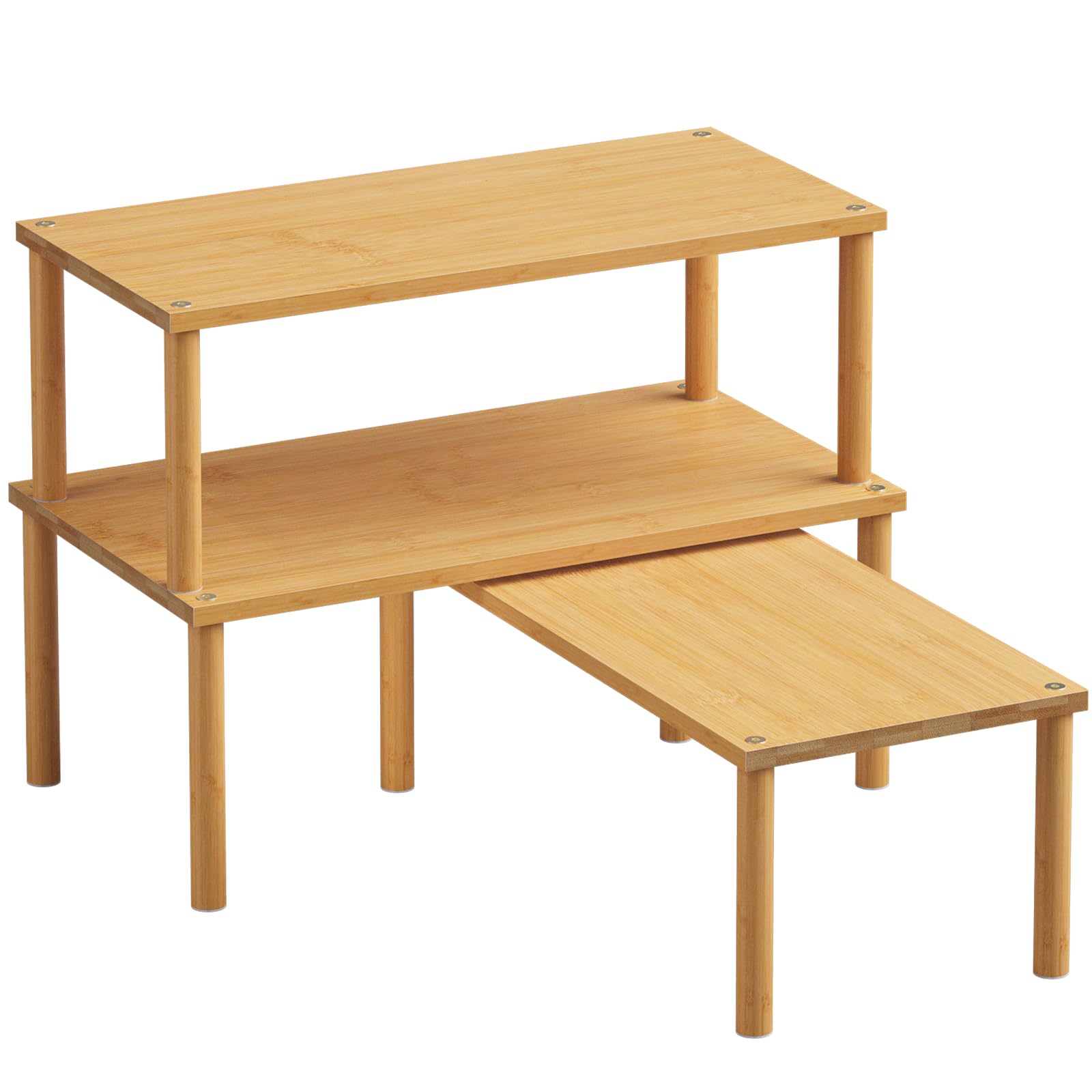 Fibogollo Cabinet Organizer Shelf(Set of 3),Bamboo Kitchen Counter Shelves for Countertop and Cabinet,Stackable Shelf Spice Racks,Large