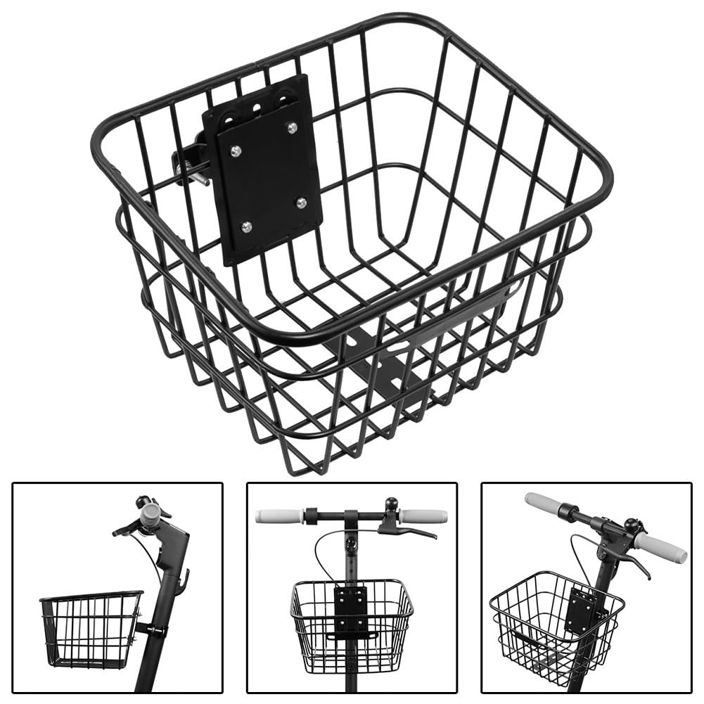 ZYWUOY Panier de rangement avant amovible pour scooter électrique et vélo – Panier de rangement robuste en tuyau de fer, portable et pratique, noir