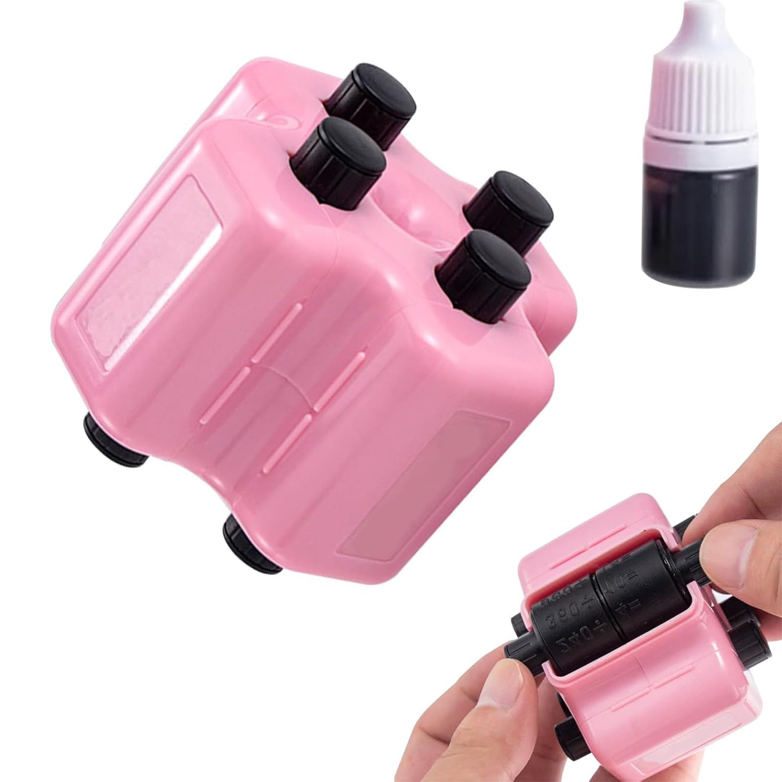 4-in-1 Maths Roller Stamp, Digital Teaching Stamp for Addition Subtraction Multiplication Division, Math Stamp Roller Practice Tool, Refillable School Supplies for Students (Pink)