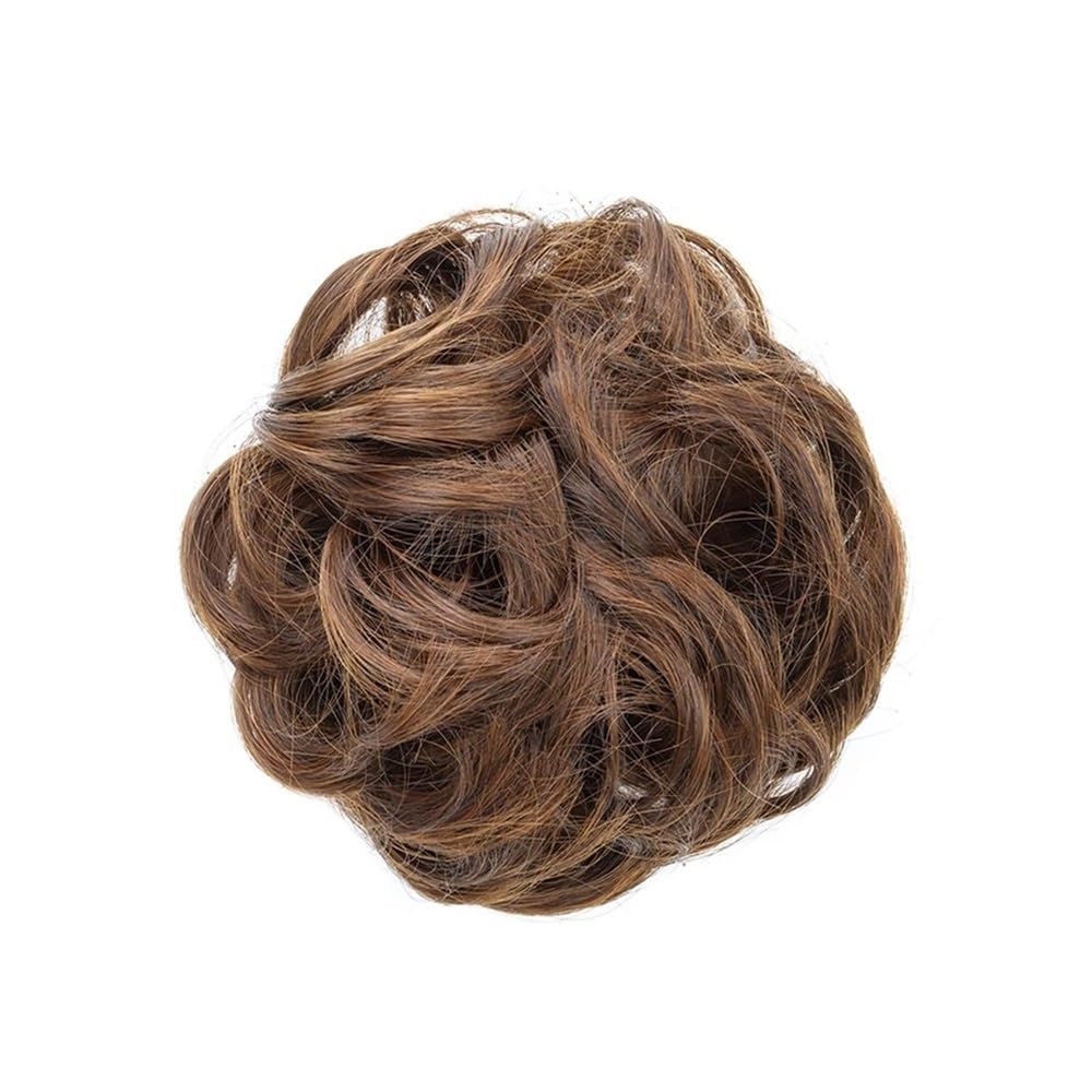 QRSTUVXZY 1PCS Messy Hair Bun Scrunchies Extension Curly Wavy Synthetic Chignon Hairpieces for Women(Medium Brown)