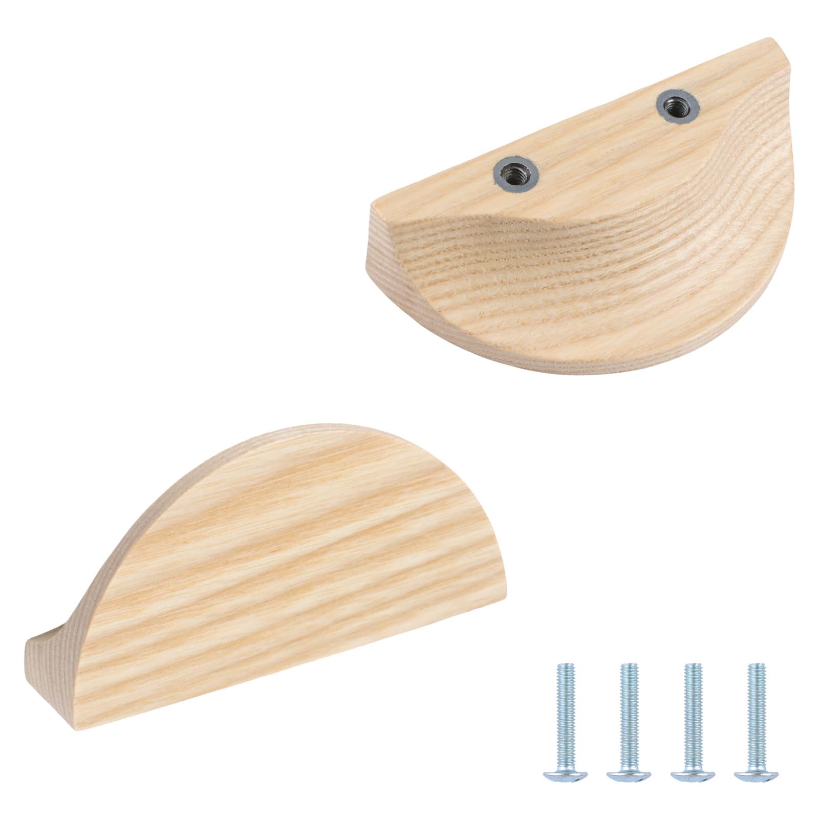 MOROBOR Half Moon Drawer Handles, 2 PCS Semicircle Finger Pulls White Ash Wood Edge Pull Knobs Double Hole Cabinet Hardware Handle for Furniture Dresser Wardrobe Cupboard — image 1