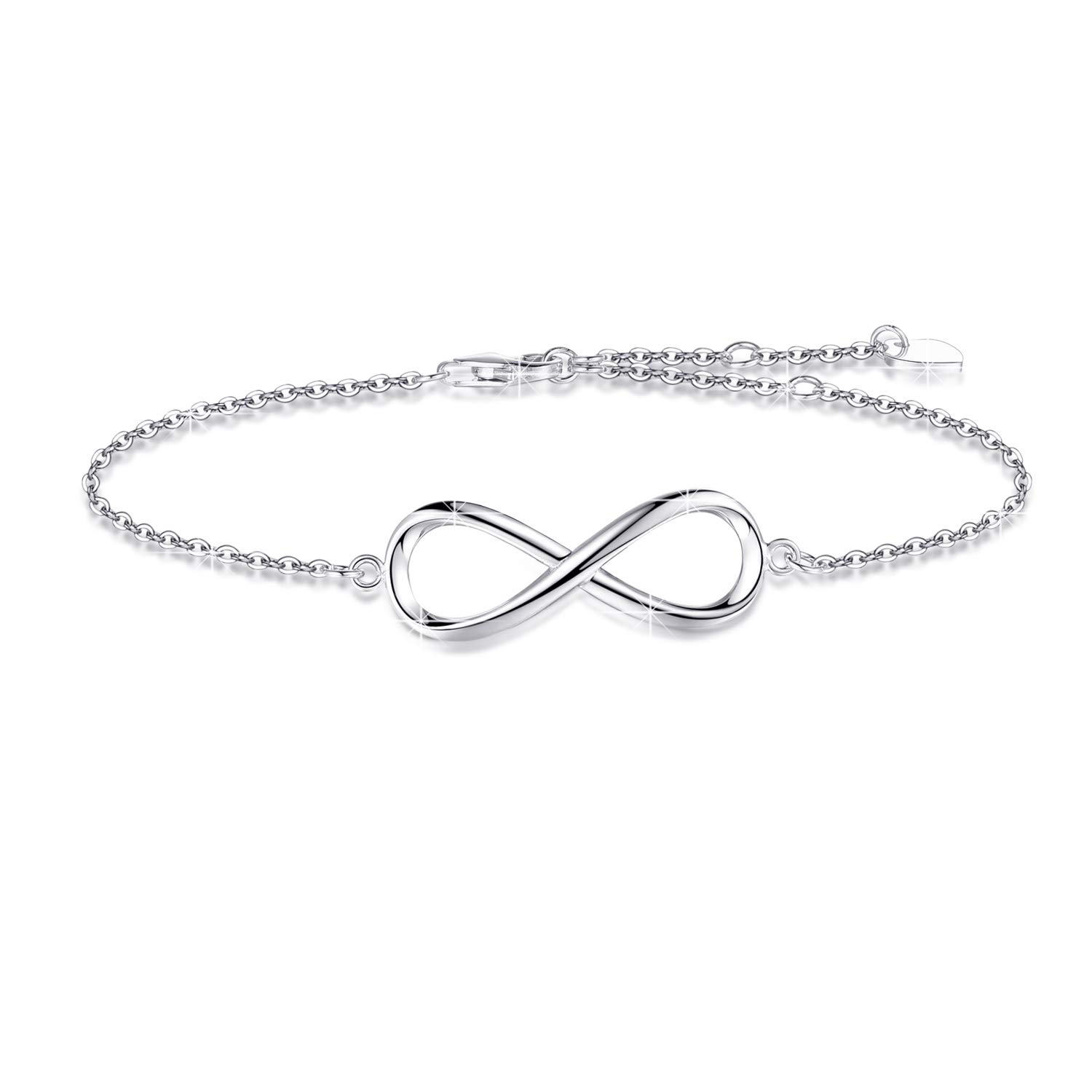 YZSFMZGE 925 Sterling Silver Infinity Bracelets for Women 14K White Gold Plated Adjustable Charm Link Infinity Bracelet Anklet Dainty Infinity Symbol