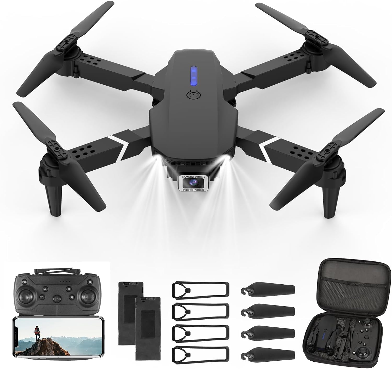 Mini Drone With 4K Cameras,Drones One Key Take Off/Landing, Waypoint Fly,Gesture Selfie,Headless Mode,3 Speeds Modes,2 Batteries,Remote Control