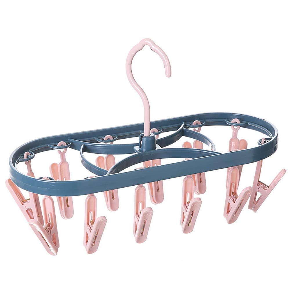 Hotopick Roller Retractable Laundry Rack Underwear Socks Hook Hanger Dryer Clothes Hanger With 12 Clips For Drying Towels Diapers Bras Baby Clothes Gloves (Pink)