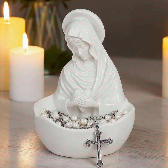 Estatua religiosa artesanal Virgen María blanca miniatura 7