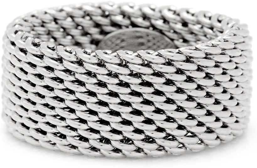 EVE'S ADDICTION Women's Sterling Silver Mesh Ring - Gifts for Mom