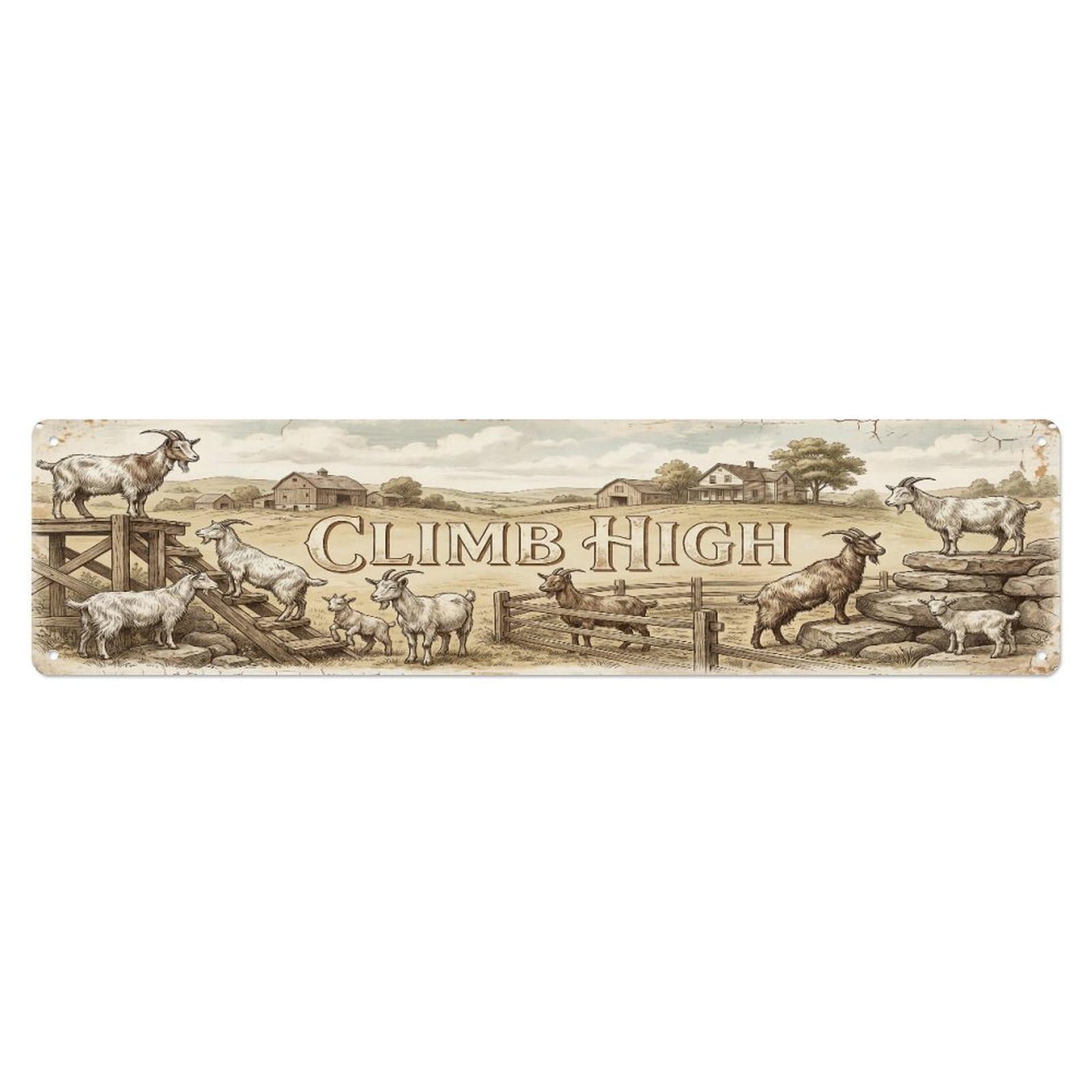 Xanthor Style Metal Tin Sign Vintage Pen Climb Goat Farmhouse Funny Goat Backyard Farm