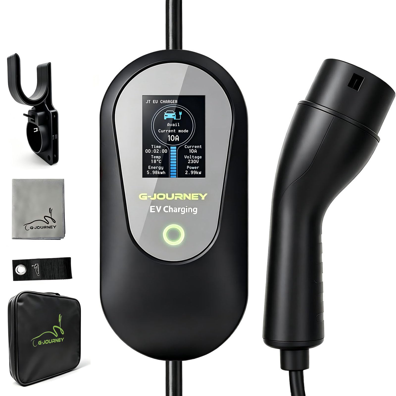 Cable de carga para coche eléctrico tipo 2 Schuko 10 m 【8-13 A, 1 fase】 Cable de carga EV portátil tipo 2 Schuko cargador EV 3 kW con pantalla digital controlable, compatible con todos los