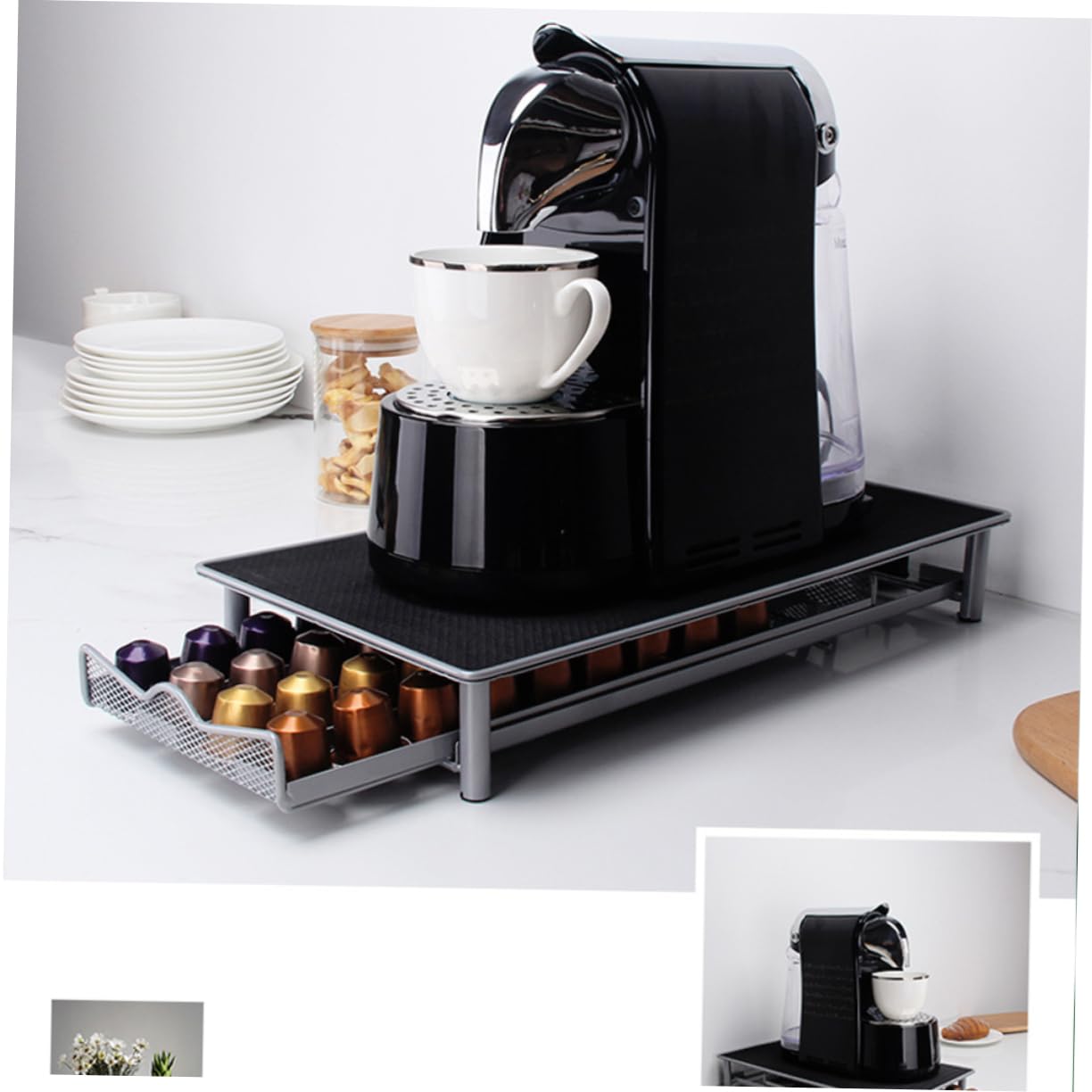 Porta Capsule Cassetto in Metallo, Organizer 40 Pezzi | Nero, Struttura Compatta e Leggera, Adatto a Cucina e Ufficio, Formato 1 Pezzo
