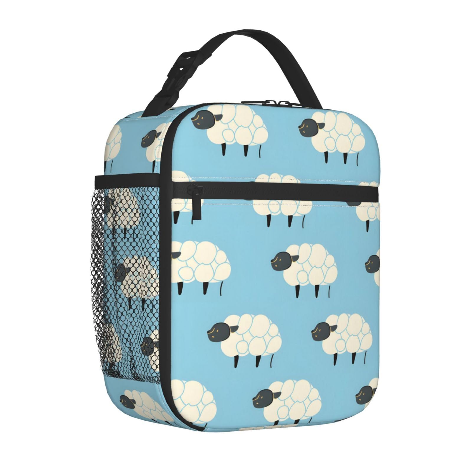 Mexpekil Sheep Insulated Lunch Bag for Women Men Thermal Lunch Box Portable Picnic Cooler Bag with Side Mesh Pocket Adults Lunchbox for Work
