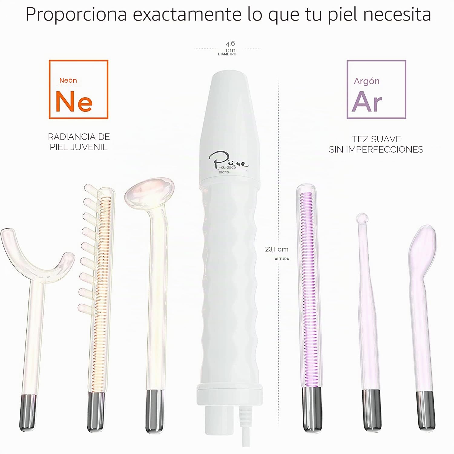 NuDerma - Varita de Terapia Profesional Para la Piel, Portátil, de Alta Frecuencia, Con 6 Varitas de Neón y Argón, Tratamiento Para Acné, Tensor, Reducción de Arrugas y Levantador