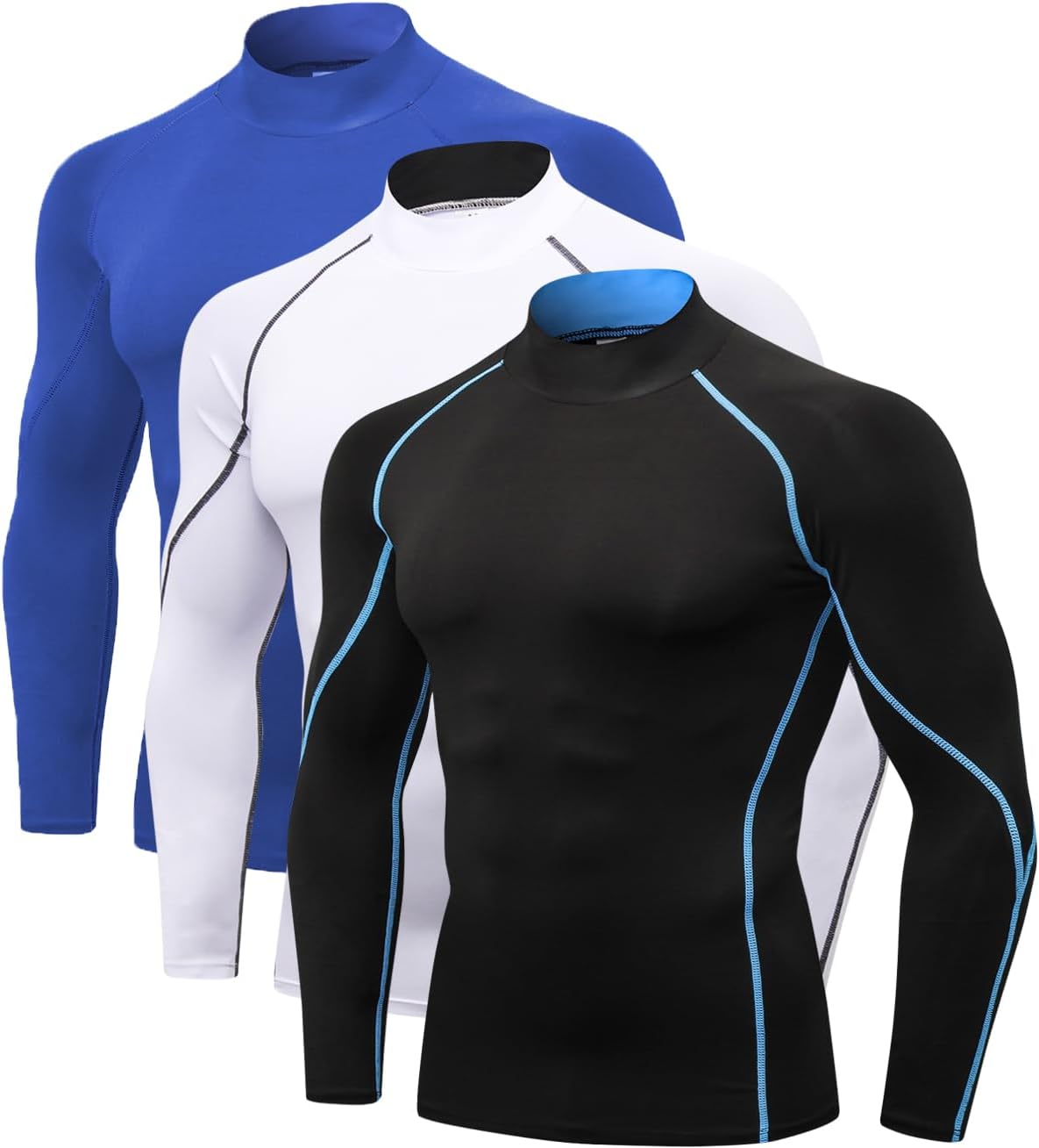 2/3 Pack Men's Compression Shirts Long Sleeve Workout Shirts Mock Turtleneck Athletic Base Layer Active Undershirts Tops