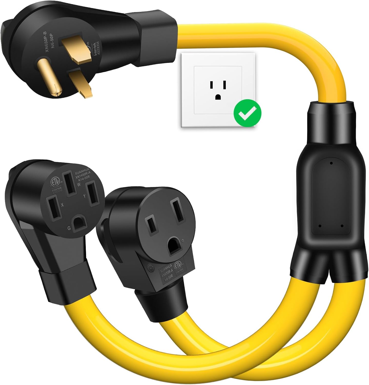 50 Amp Y Splitter for EV Charger and Welder, NEMA 6-50P to 6-50R/14-50R Splitter Power Cord, Adapter for EV Charging and Welder Extension at 50Amp 250V New Welder Outlet, STW 3-Wire 6 AWG, 3FT