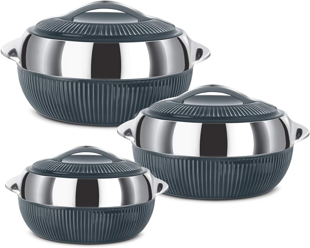 Milton Fiesta Insulated Junior Casserole, Set of 3, Grey Silver