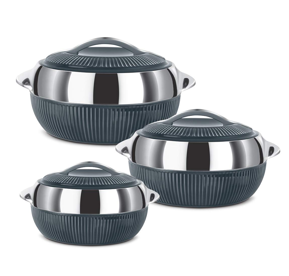Milton Fiesta Insulated Junior Casserole, Set of 3, Grey Silver