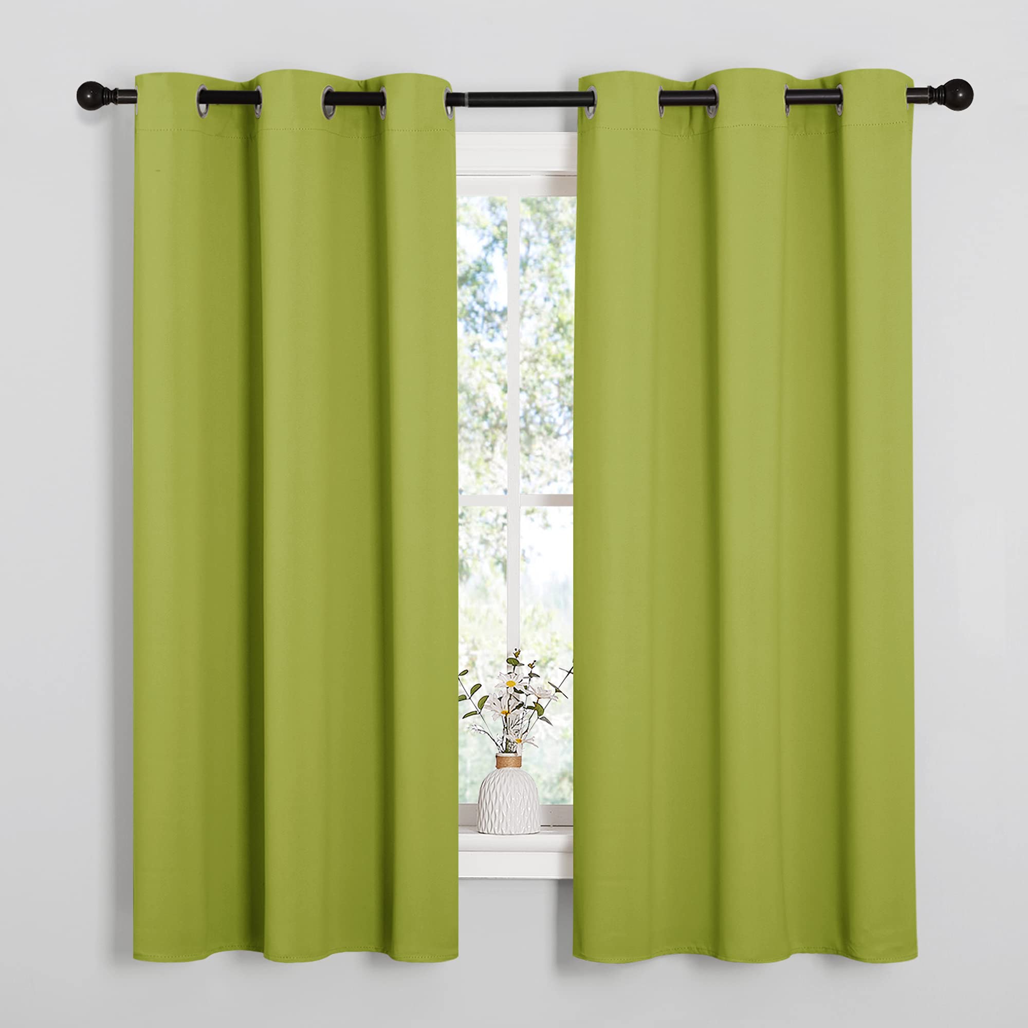 NICETOWN Fresh Green Blackout Curtains 68 inches Length for Laundry Room, 2 Panels, 42" Wide, Thermal Insulated Decoration Drapes for Office Window