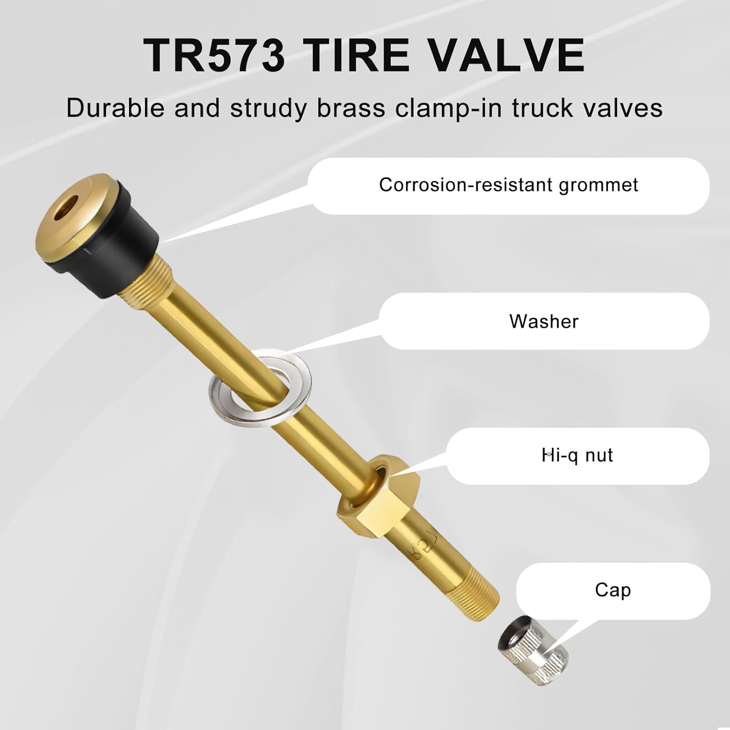 MuHize TR573 Valve Stem(Pack of 12), Brass Commercial 4-3/8 Valve Stems, Truck Valve Stem for Rim Φ.625