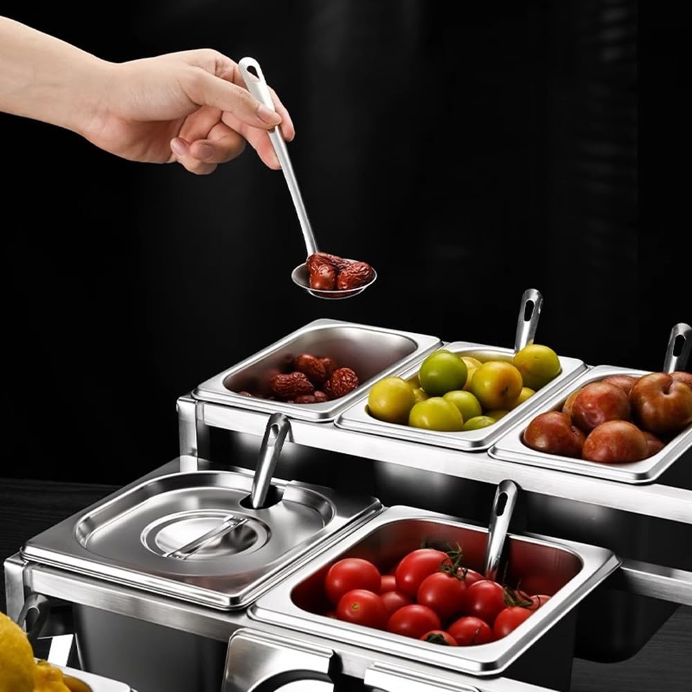 ISCBAFYX Dwupoziomowy stojak na przyprawy ze stali nierdzewnej z pokrywkami i łyżkami - Pochylony blat do przechowywania 10 słoików Uchwyt kuchenny na przyprawy do dżemów i owoców (19,7 x 14,6 x 6,7