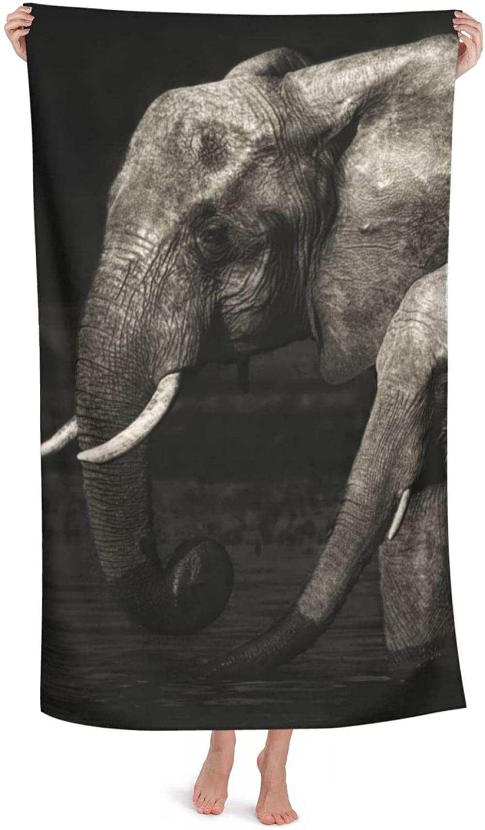 Toalla de Playa Grande 80x130cm,Elefante Negro ,Toalla Microfibra,Suave,Absorbente Viaje Toallas de Mano de Hombres,Niños,Natación,Playa,Camping