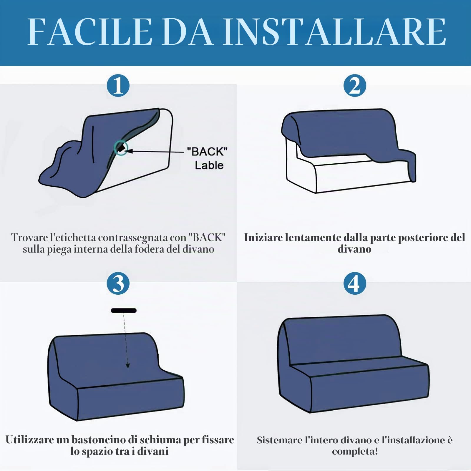 Jaotto Copridivano Clic Clac estensibile a 3 posti, fodera per divano senza braccio, elastica, in spandex, protezione per divano letto universale,Linea Bianca