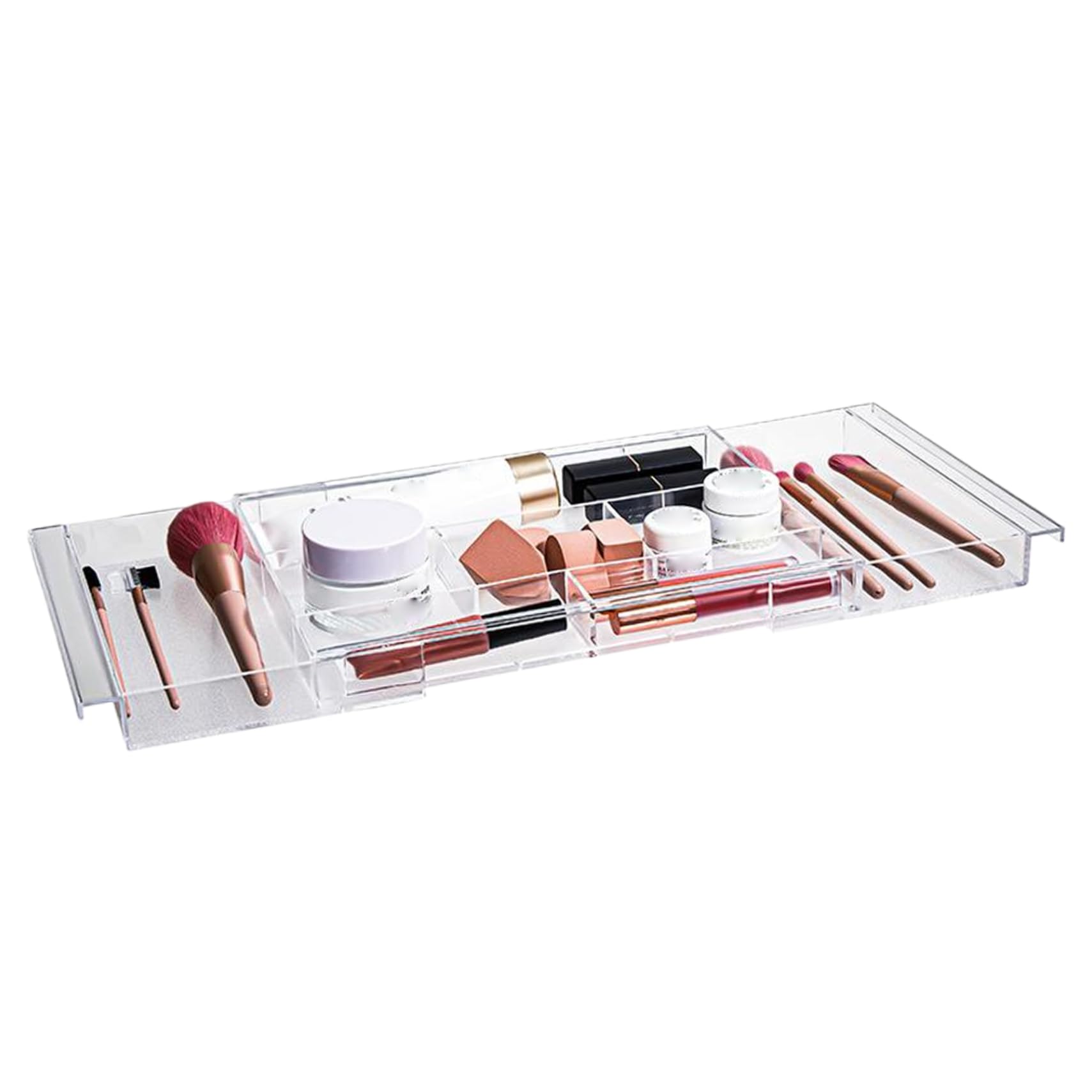 Hbbgdiy Clear Expandable Desk Drawer Organizer with 8 Compartments and Pull Handle, Non Slip Storage Tray for Makeup, Silverware, Office Supplies and Stationery Organization