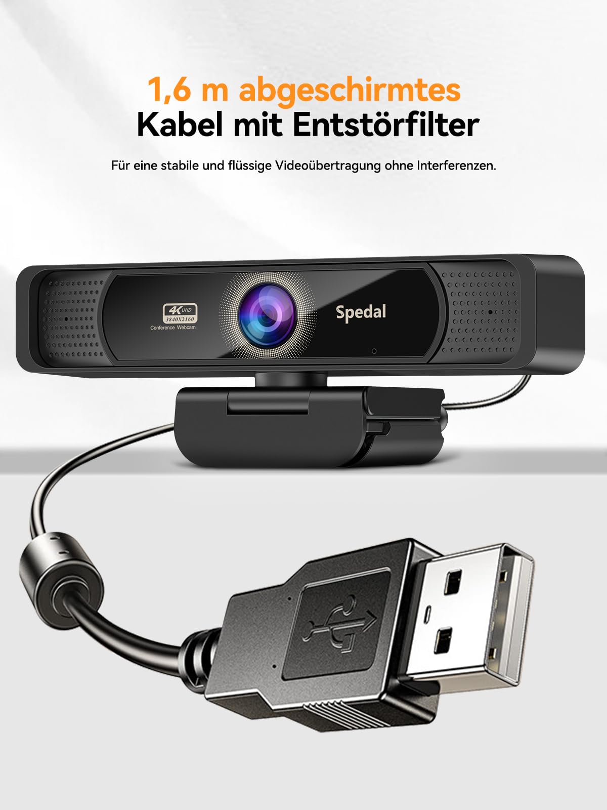 Spedal 4K Webcam mit Stativ und Mikrofon, 120 Grad Weitwinkel PC Kamera mit Fernbedienung und Zoom, Autofokus UHD USB-C Streaming Kamera für Laptop & Mac, Videokonferenz, Videoanrufe, Teams, Zoom