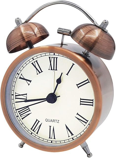 Coolzon Twin Bell Alarm Clock Loud Battery Operated, Silent Alarm Clocks Bedside Non Ticking with Nightlight for Heavy Sleepers -Analogue Antique