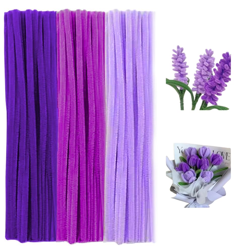 Chaohaoke 300-Piece Purple Chenille Stems Bulk Set, Pipe Cleaners For Diy Arts, Crafts & Creative Decorations