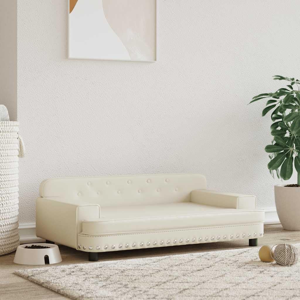 Cuccia per cani in ecopelle color crema, 90 x 53 x 30 cm, imbottita con schiuma, antiscivolo e impermeabile, ideale come posto letto, divano, cuccia per cani di piccola taglia e animali