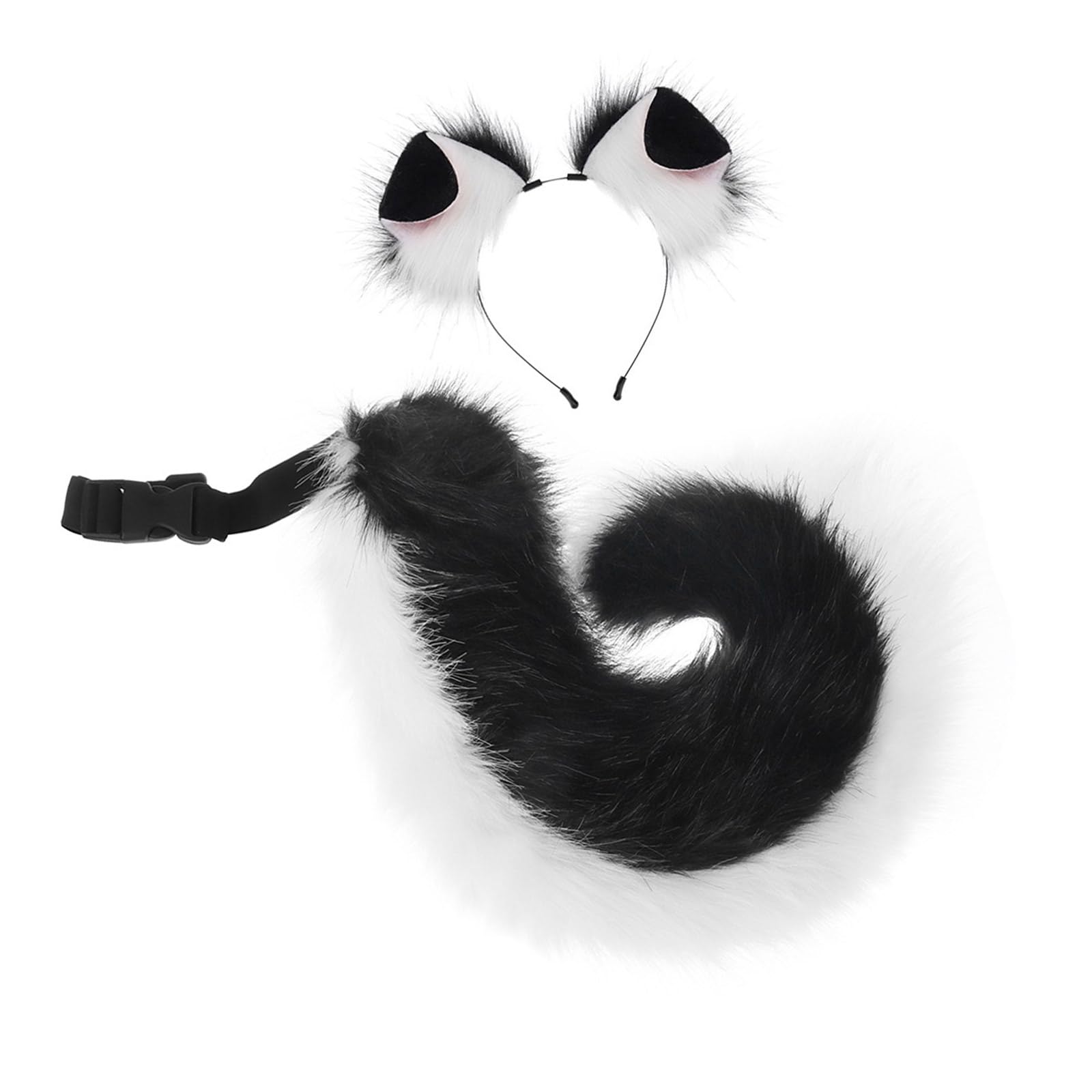 2Pcs Animal Dog Costume Set: Ears Headband and Faux Tail Party Accessories Faux Furs Tail, Black, One Size