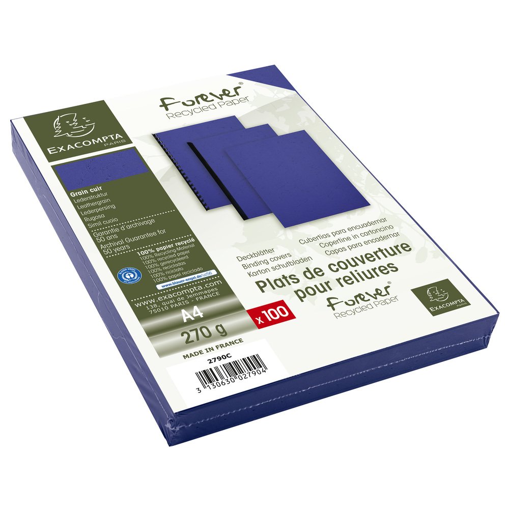 Exacompta 2790C - Lote de 100 cubiertas/cartulinas de dossiers, A4, Azul marino