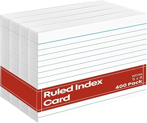 1InTheOffice Index Cards 4 x 6, tarjetas de índice con rayas, color blanco, 100 piezas, paquete de 4